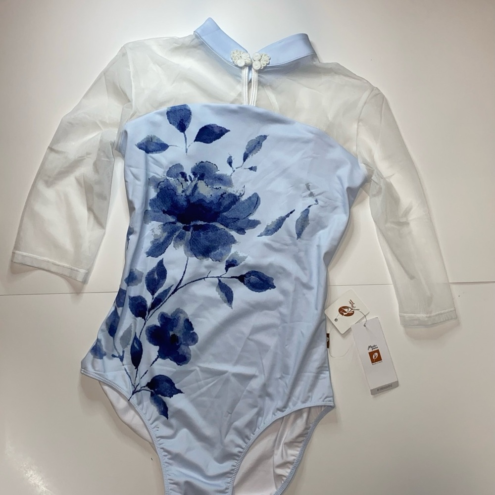Floral Blue and White Leotards/ Ballet/ Dance